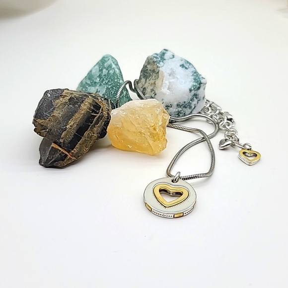 Brighton "DEJA VU" Heart Two-Tone Reversible Pendant w Cut-Out & Dots 💛 - Picture 9 of 11